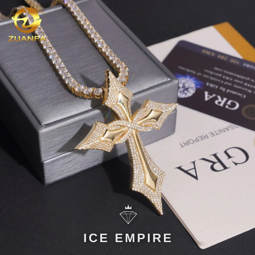 Iced Out Cross 925 Silver Moissanite Pendant