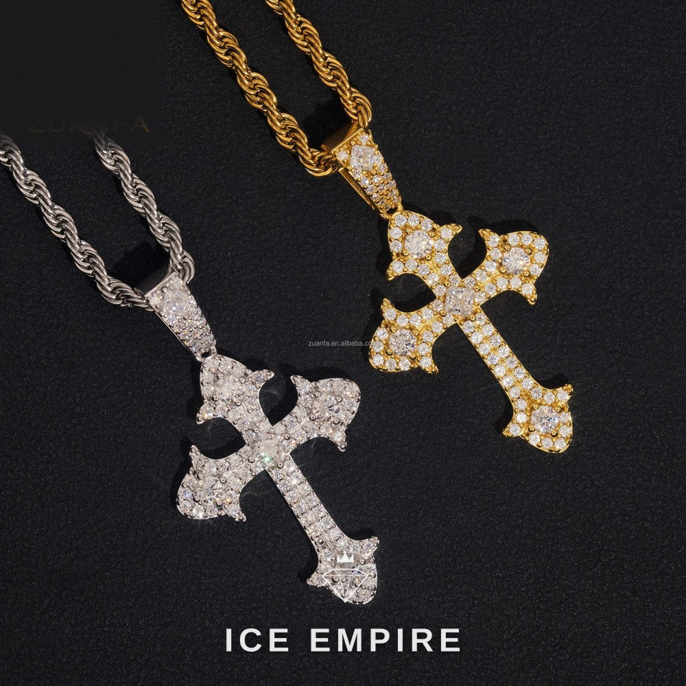 Iced Out Cross 925 Silver Pendant