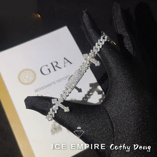 Iced Out Cross 925 Silver Moissanite Cuban Chain
