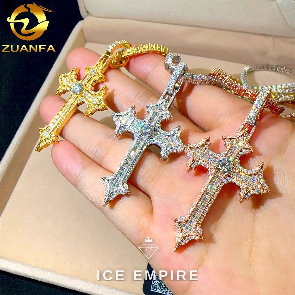 Iced Out Cross Gold Plated Moissanite Pendant