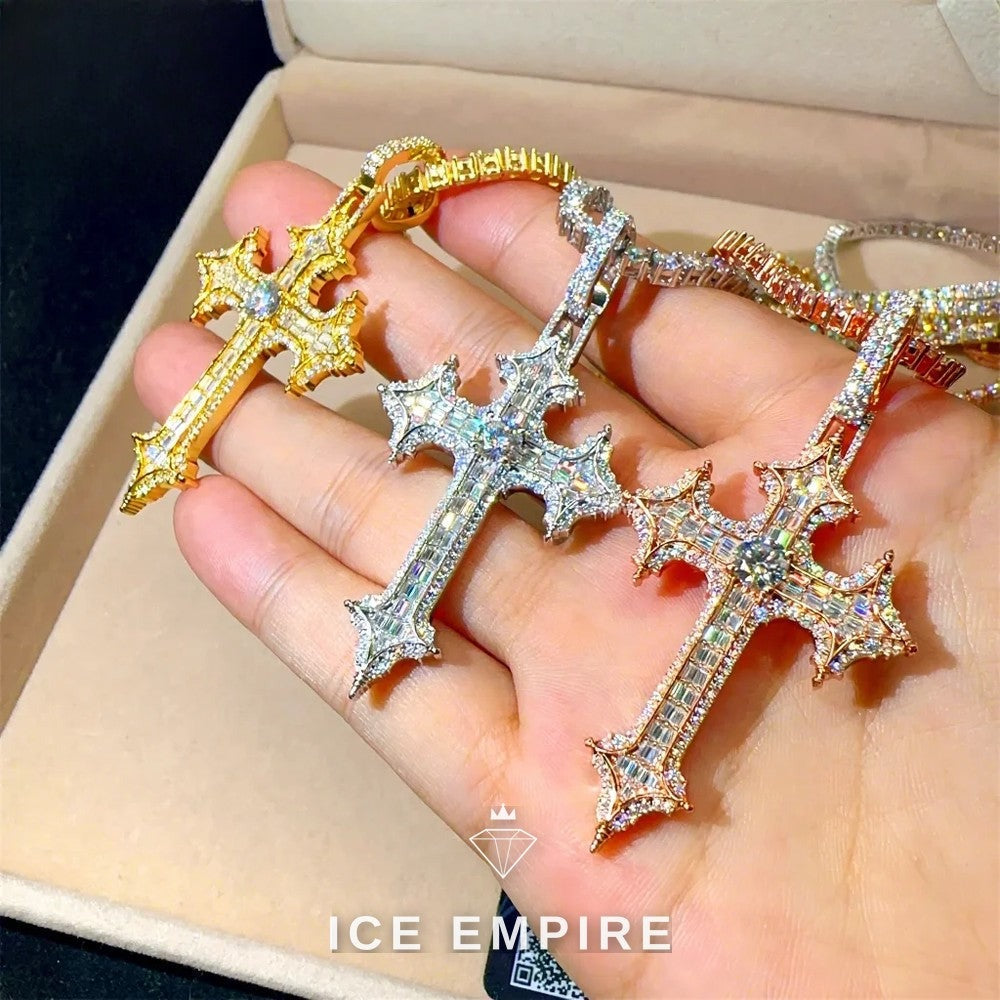 Iced Out Cross Gold Plated Moissanite Pendant