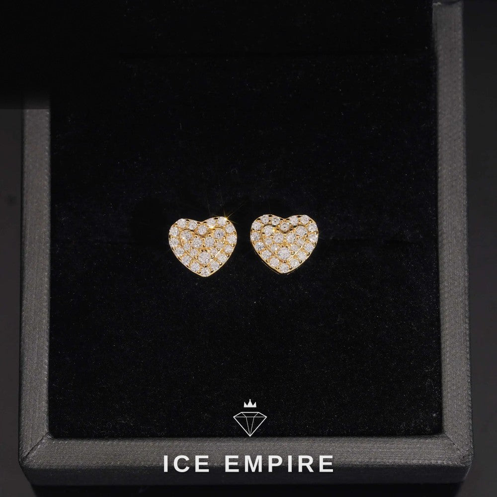 Iced Out Heart 925 Silver Moissanite Stud Earrings