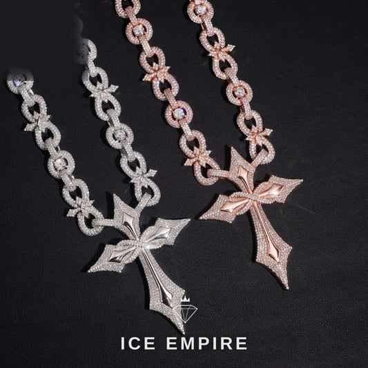 Iced Out Cross Rose Gold Plated Moissanite Cuban Chain