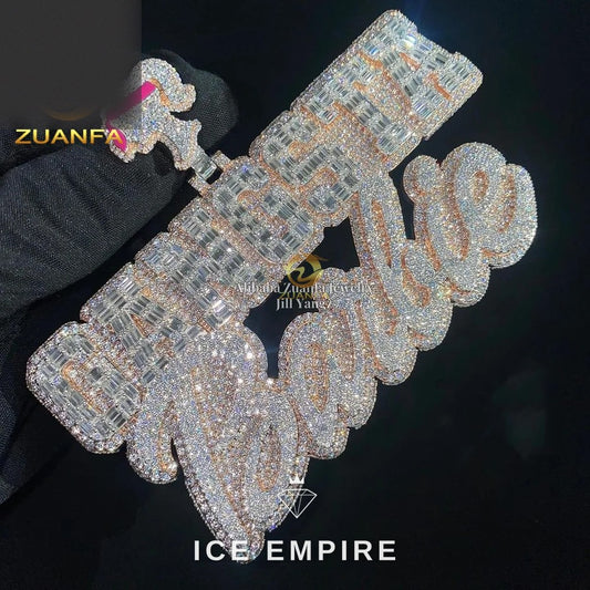 Iced Out Baguette 925 Silver Pendant
