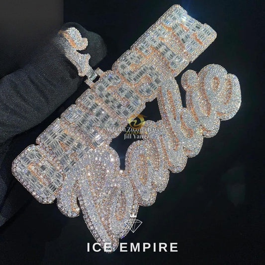 Iced Out Baguette 925 Silver Pendant