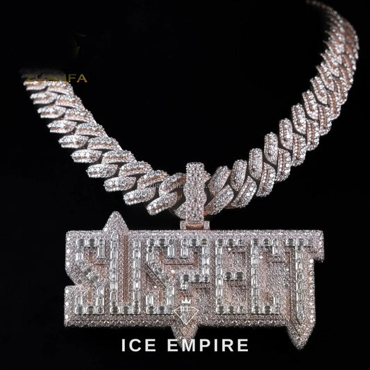 Iced Out Baguette 925 Silver Moissanite Pendant