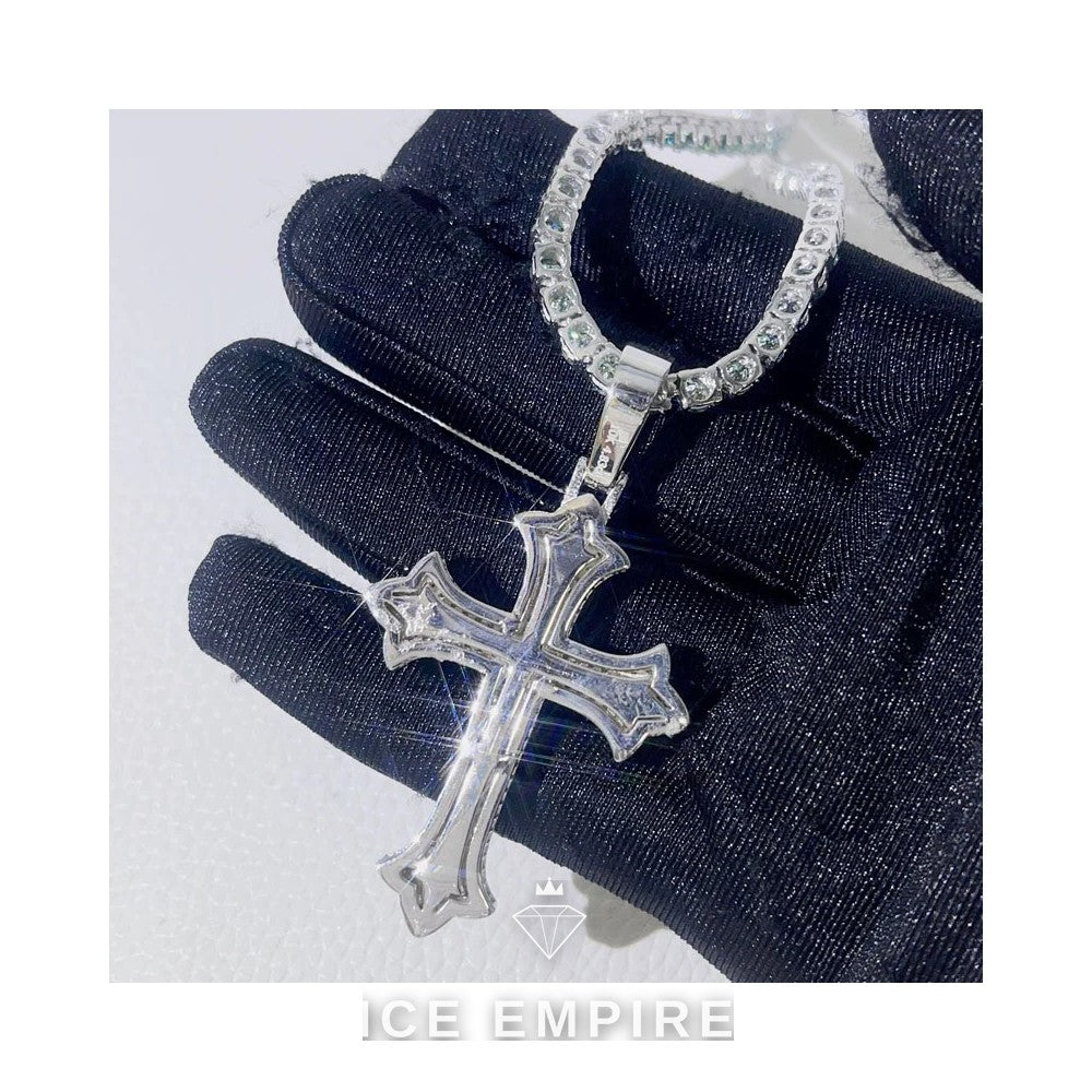 Iced Out Cross 925 Silver Moissanite Tennis Chain
