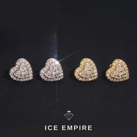 Iced Out Heart Rose Gold Plated Moissanite Earrings