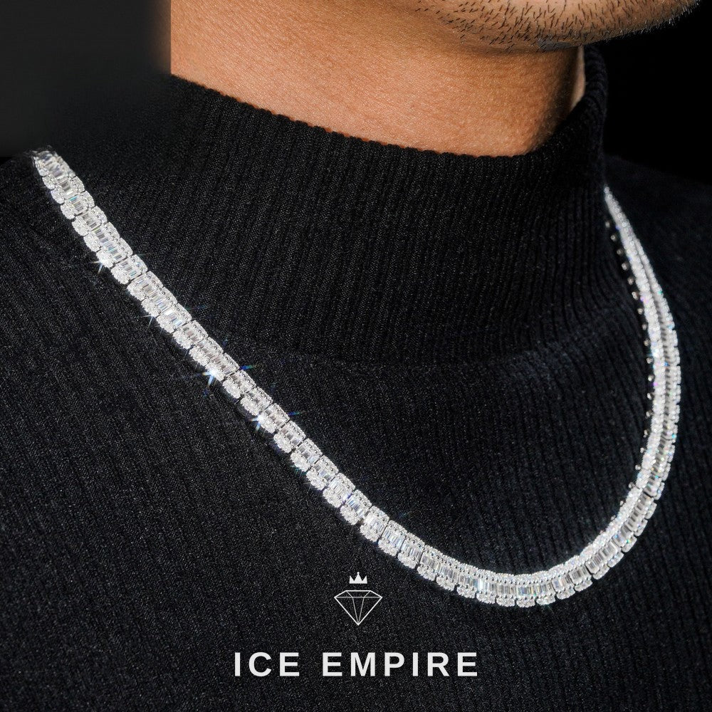 Iced Out Baguette Rose Gold Plated Moissanite Cuban Chain
