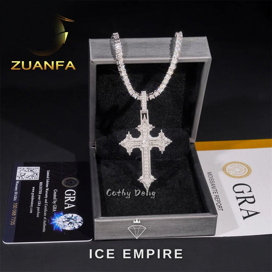 Iced Out Cross Rose Gold Plated Moissanite Pendant