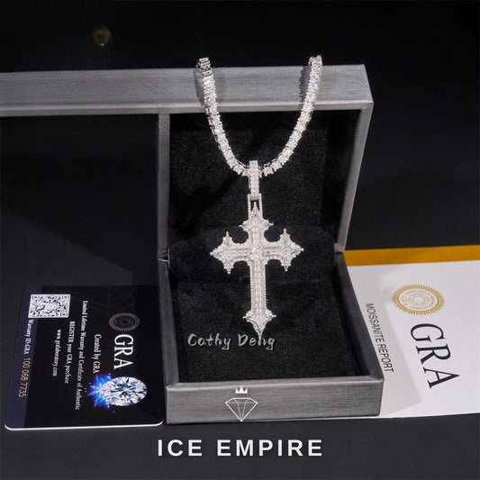 Iced Out Cross Rose Gold Plated Moissanite Pendant