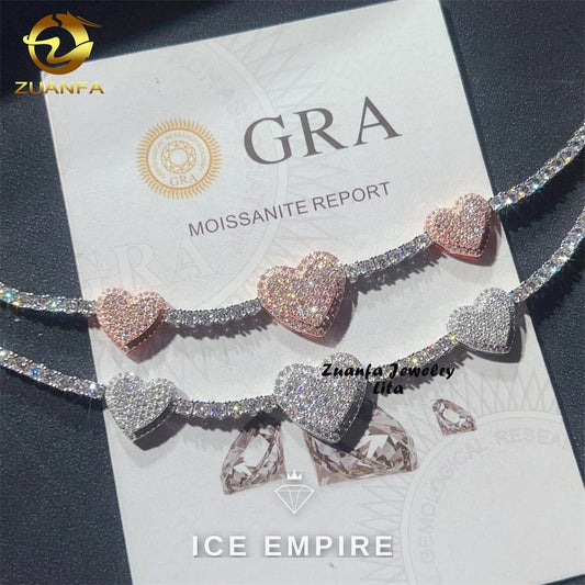Iced Out Heart Rose Gold Plated Moissanite Cuban Chain