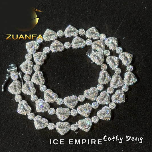 Iced Out Heart Rose Gold Plated Moissanite Cuban Chain