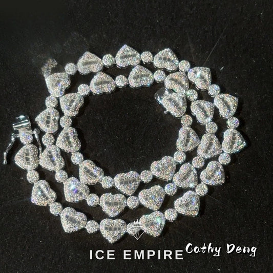 Iced Out Heart Rose Gold Plated Moissanite Cuban Chain
