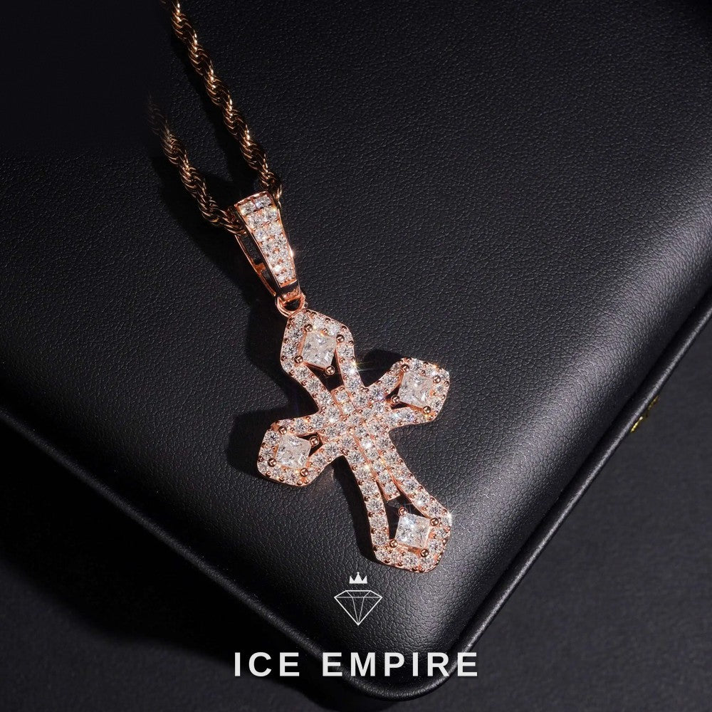 Iced Out Cross Rose Gold Plated Moissanite Pendant