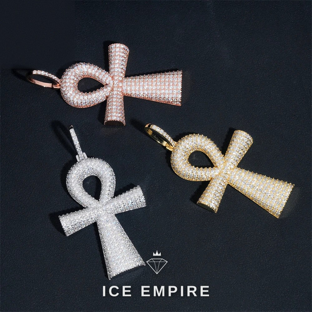Iced Out Cross Rose Gold Plated Moissanite Pendant