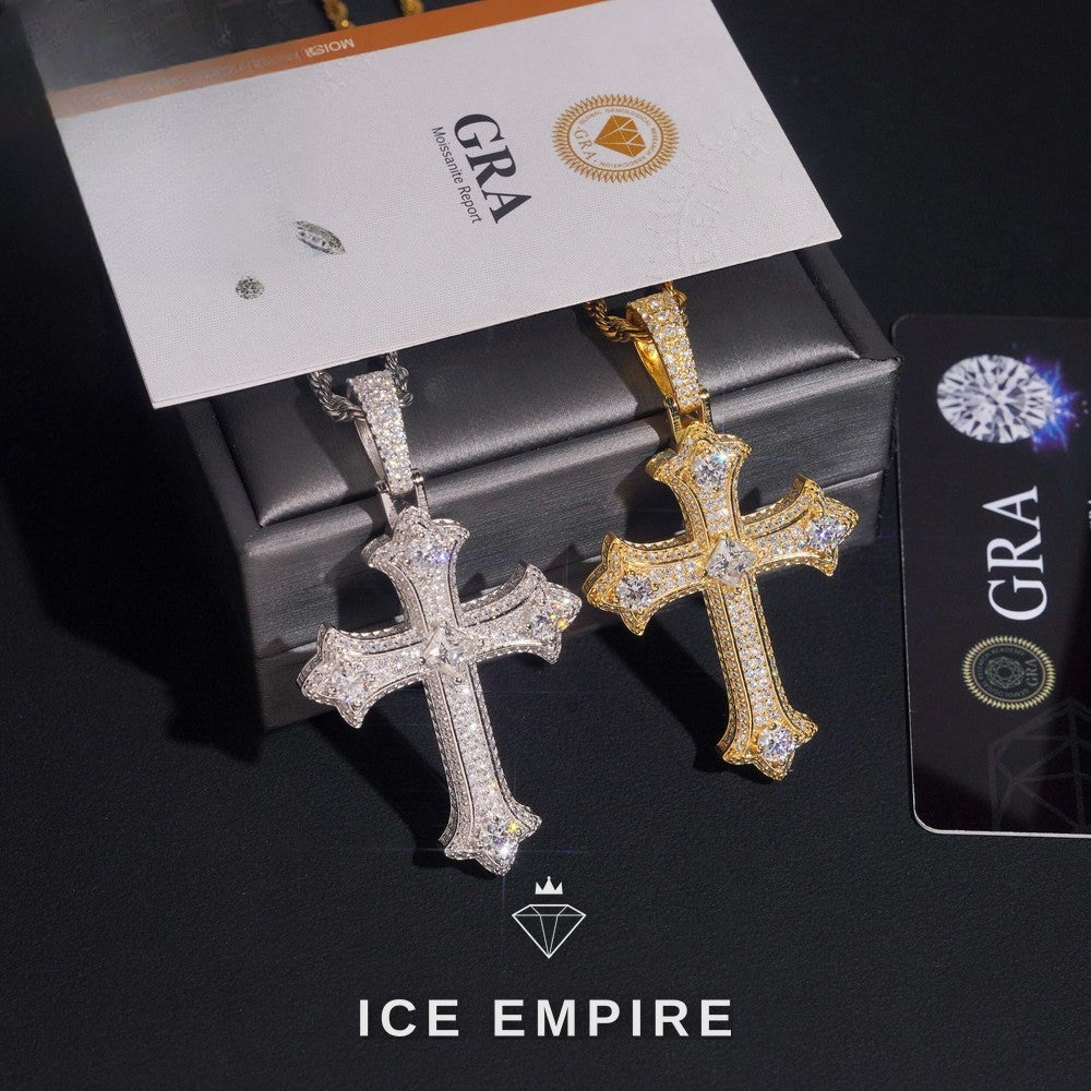 Iced Out Cross Rose Gold Plated Moissanite Pendant