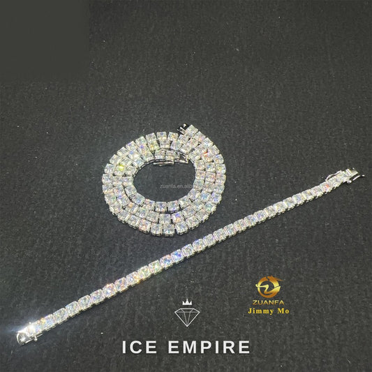 Iced Out Cluster 925 Silver Moissanite Cuban Chain