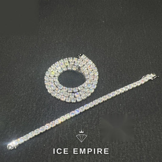 Iced Out Cluster 925 Silver Moissanite Cuban Chain