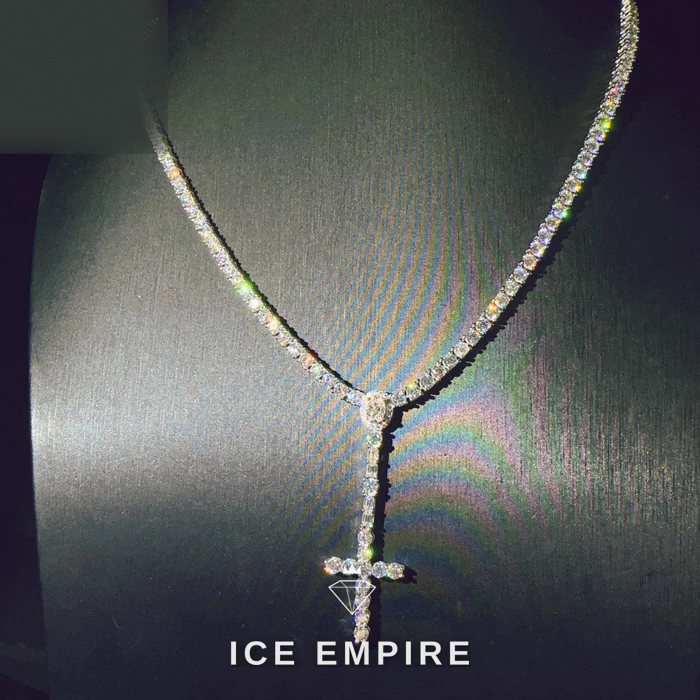 Iced Out Cross Rose Gold Plated Moissanite Cuban Chain