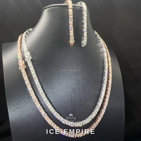 Iced Out Cluster 925 Silver Moissanite Cuban Chain