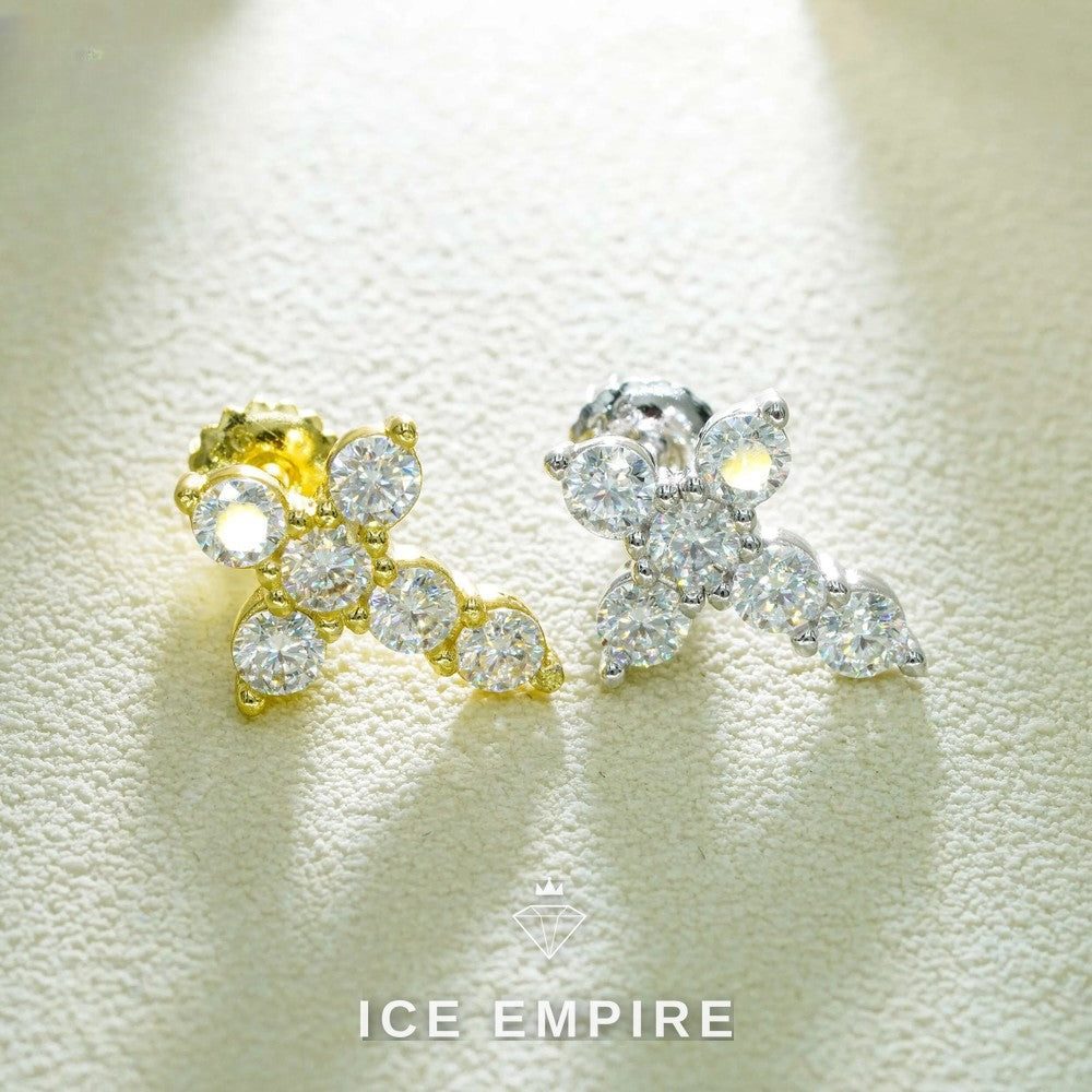 Iced Out Cross Gold Plated Moissanite Earrings