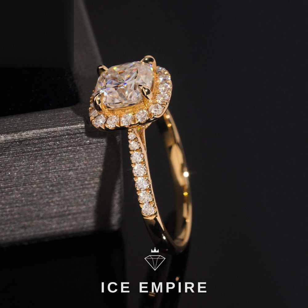 Iced Out 14K Gold Moissanite Engagement Ring