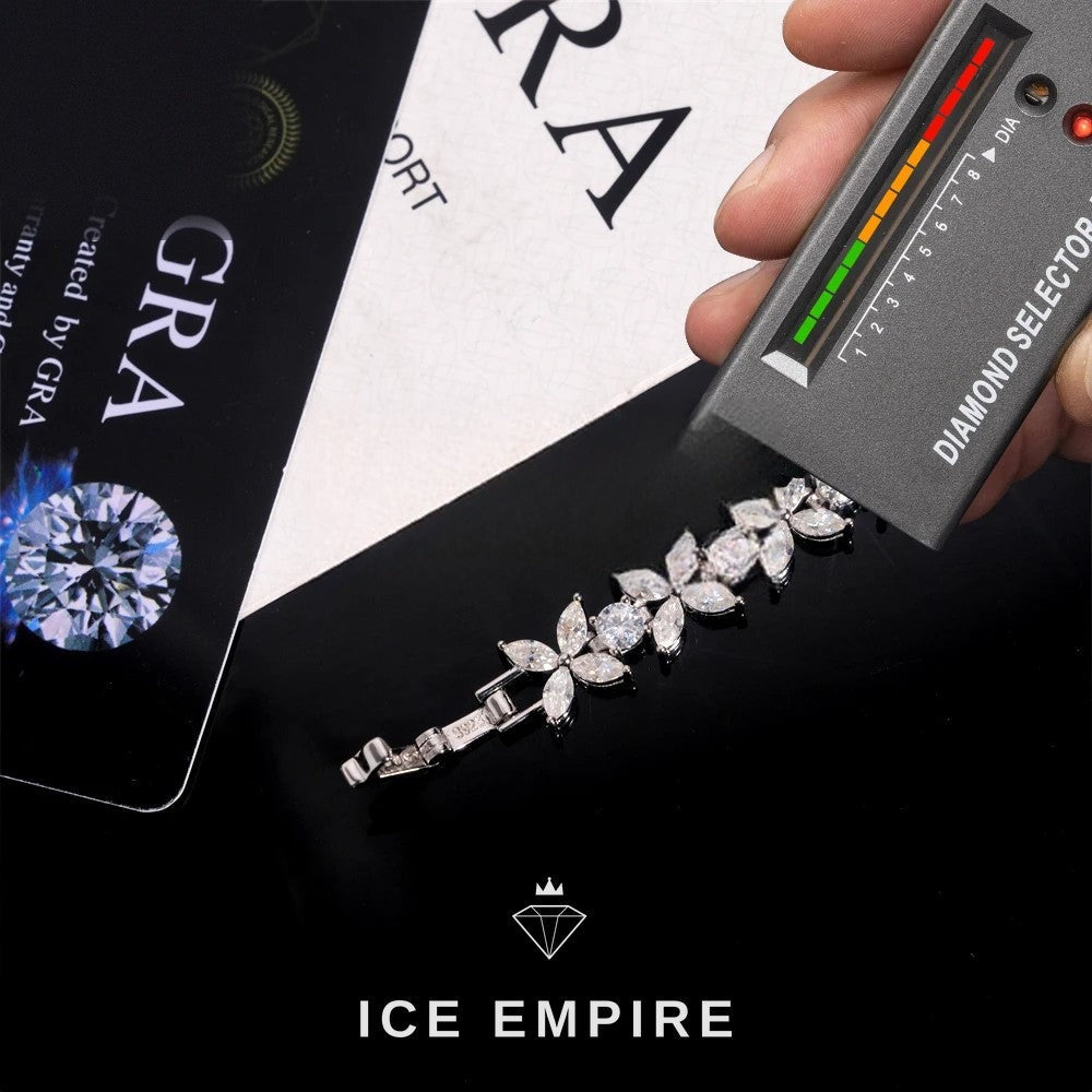 Iced Out Cluster 925 Silver Moissanite Tennis Chain
