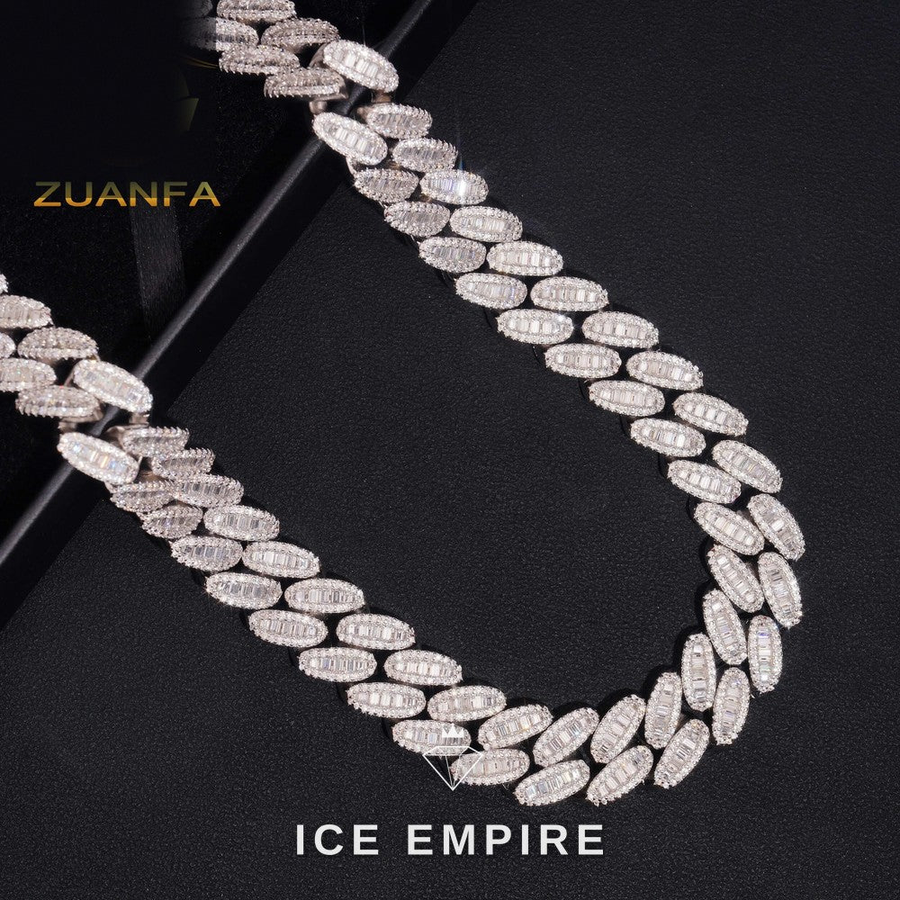 Iced Out Baguette Rose Gold Plated Moissanite Cuban Chain