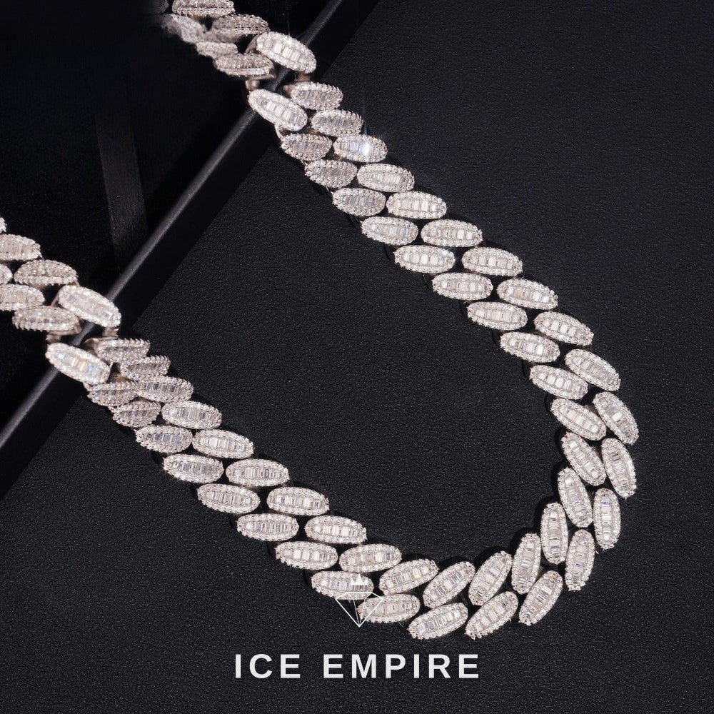 Iced Out Baguette Rose Gold Plated Moissanite Cuban Chain
