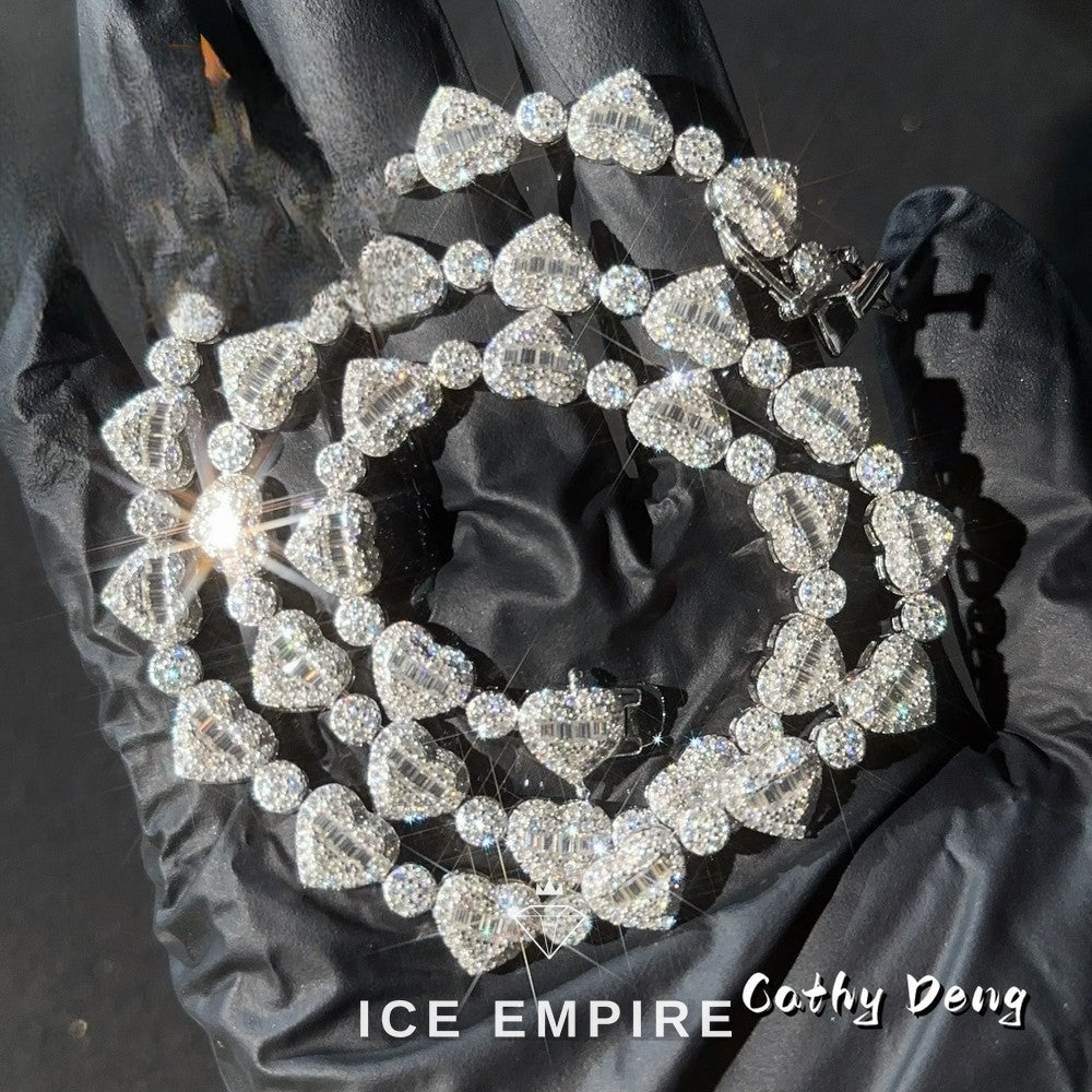 Iced Out Heart Rose Gold Plated Moissanite Cuban Chain