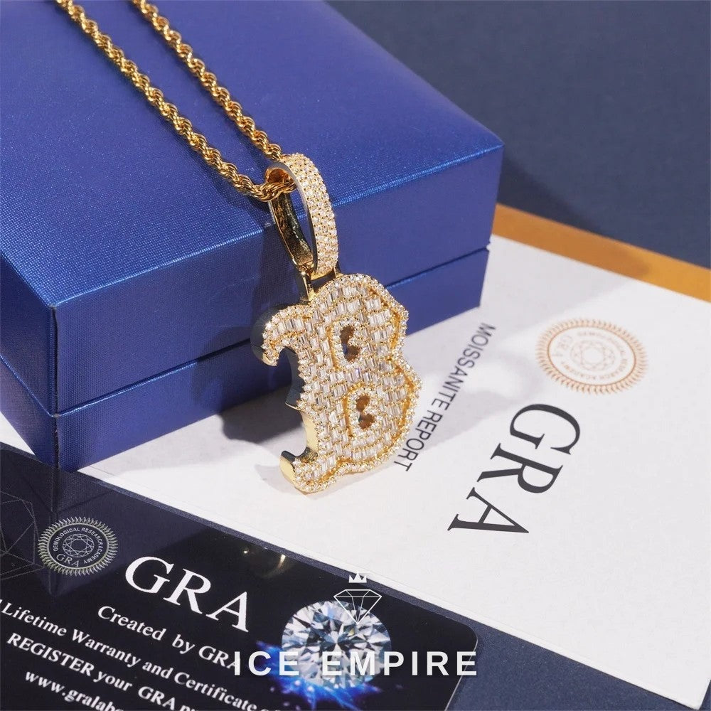 Iced Out Baguette 925 Silver Pendant