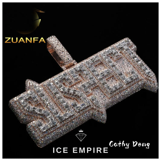 Iced Out Baguette Rose Gold Plated Moissanite Cuban Chain