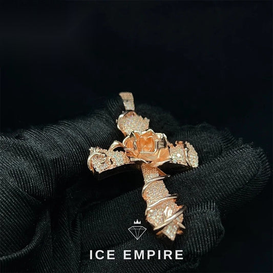 Iced Out Cross Rose Gold Pendant