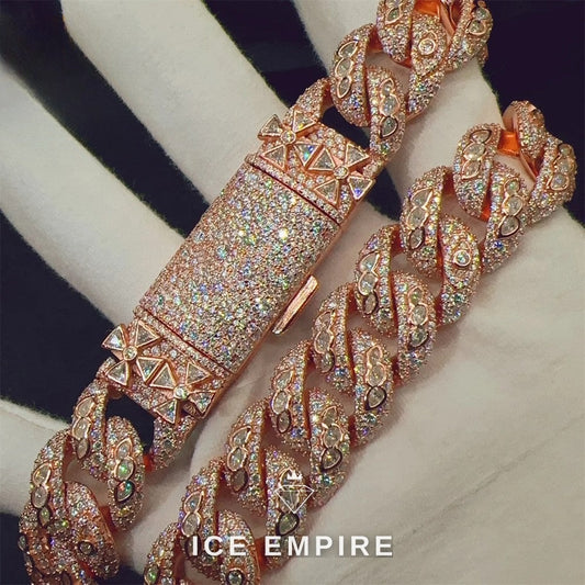 Iced Out Rose Gold Plated Moissanite Cuban Chain