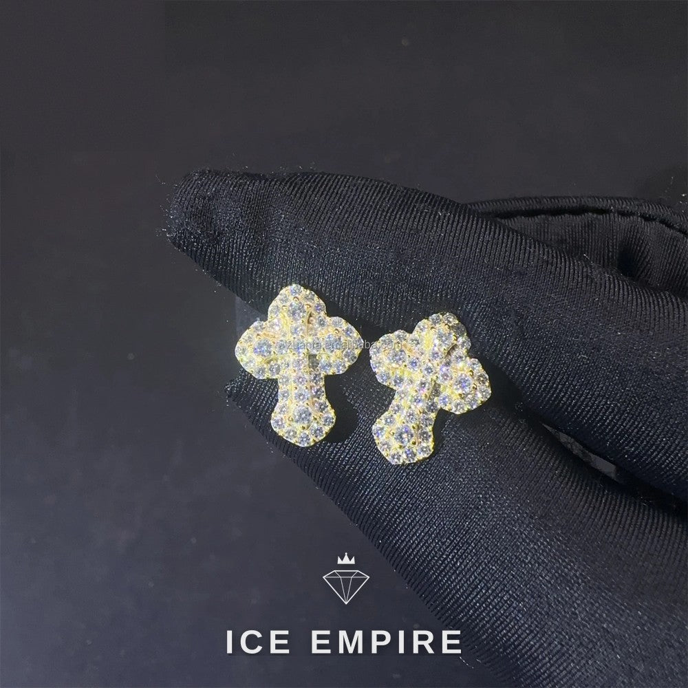Iced Out Cross 925 Silver Moissanite Stud Earrings