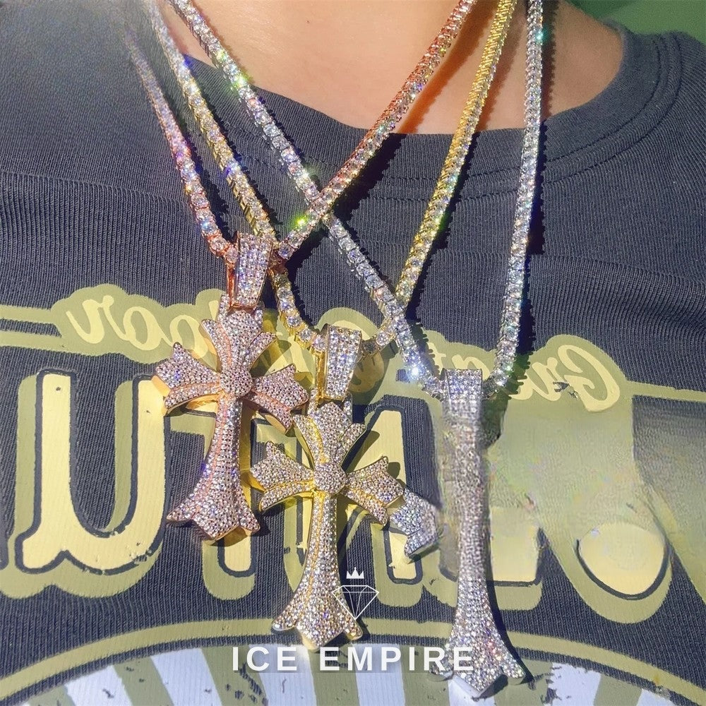 Iced Out Cross Gold Plated Moissanite Pendant