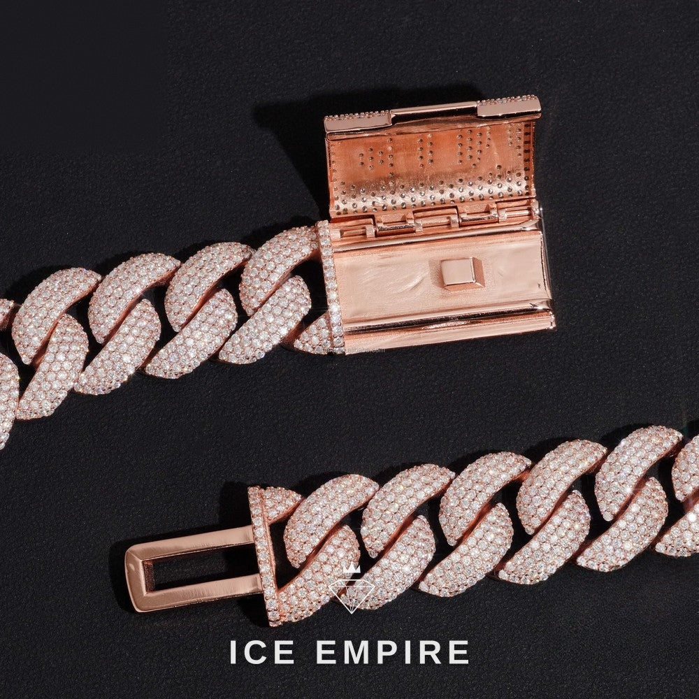 Iced Out Rose Gold Moissanite Cuban Chain