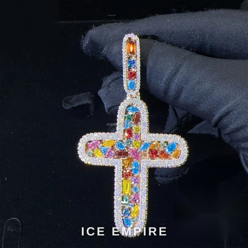 Iced Out Cross 925 Silver Pendant