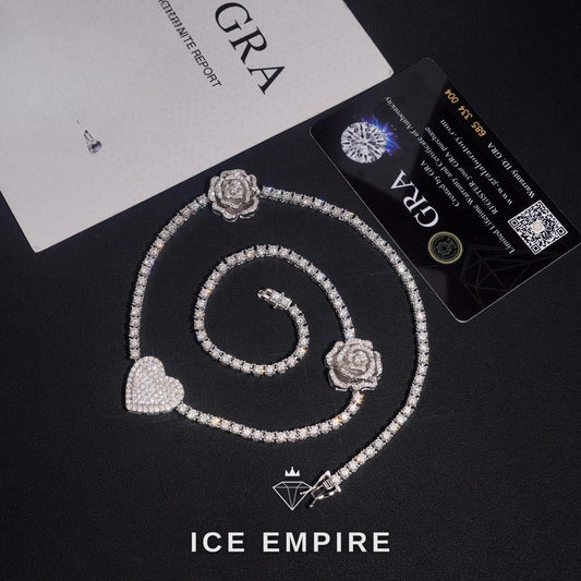 Iced Out Heart Rose Gold Plated Moissanite Cuban Chain
