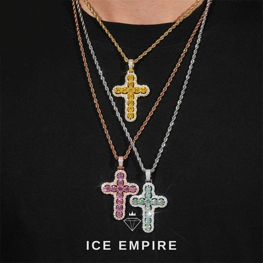 Iced Out Cross Rose Gold Plated Moissanite Rope Chain