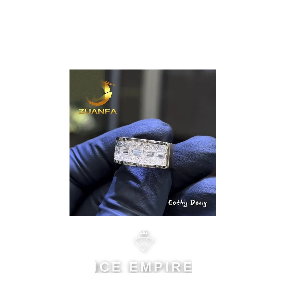 Iced Out Baguette 18K Gold Moissanite Engagement Ring
