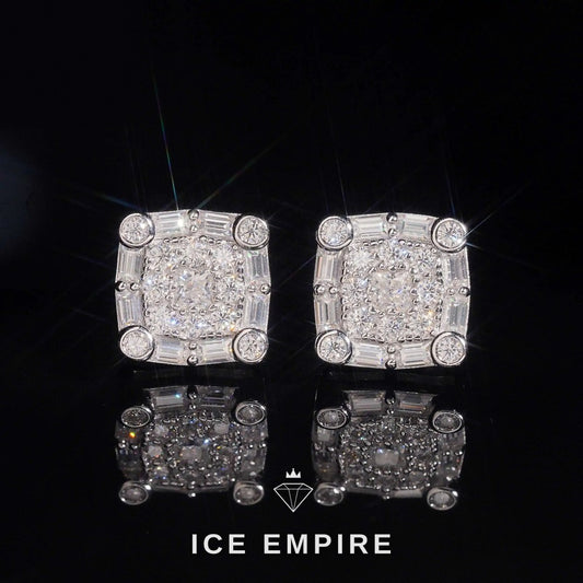 Iced Out Baguette 925 Silver Moissanite Stud Earrings