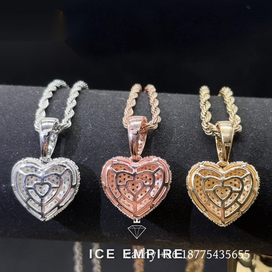 Iced Out Heart Rose Gold Plated Moissanite Pendant