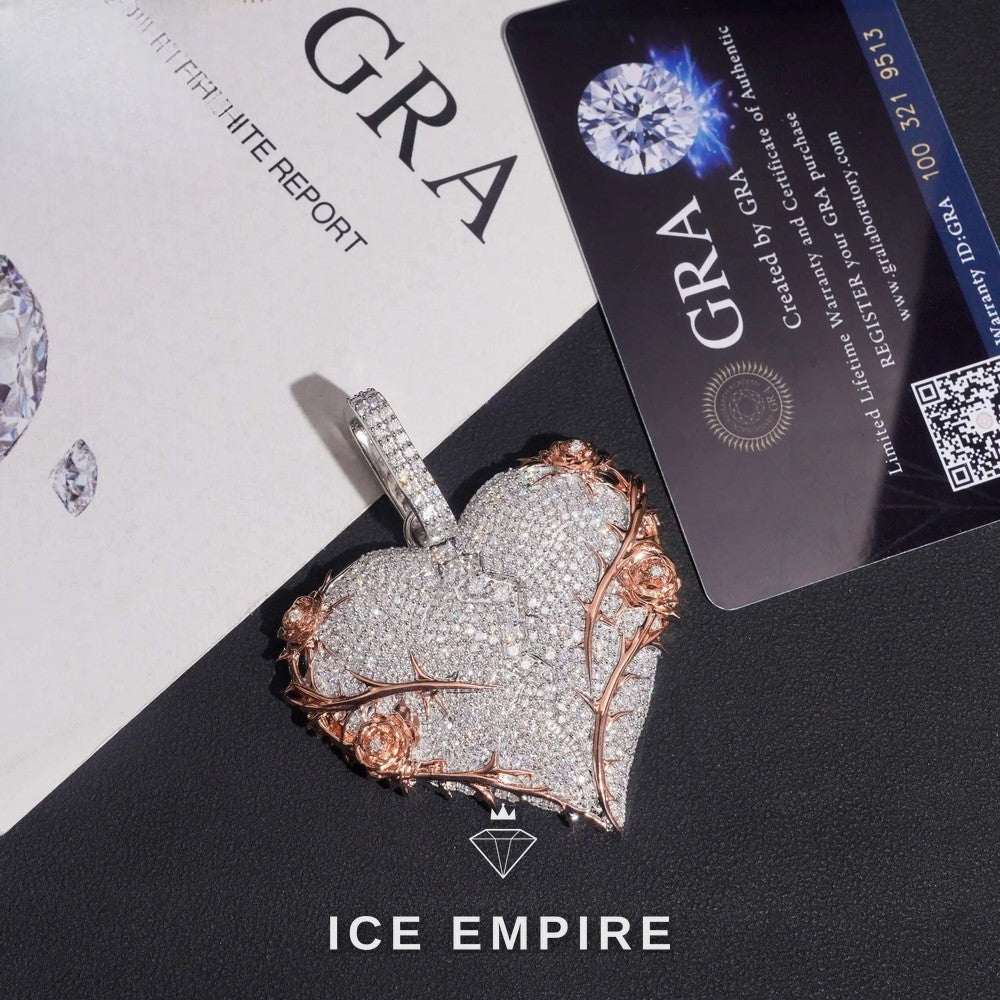 Iced Out Heart Rose Gold Plated Moissanite Pendant
