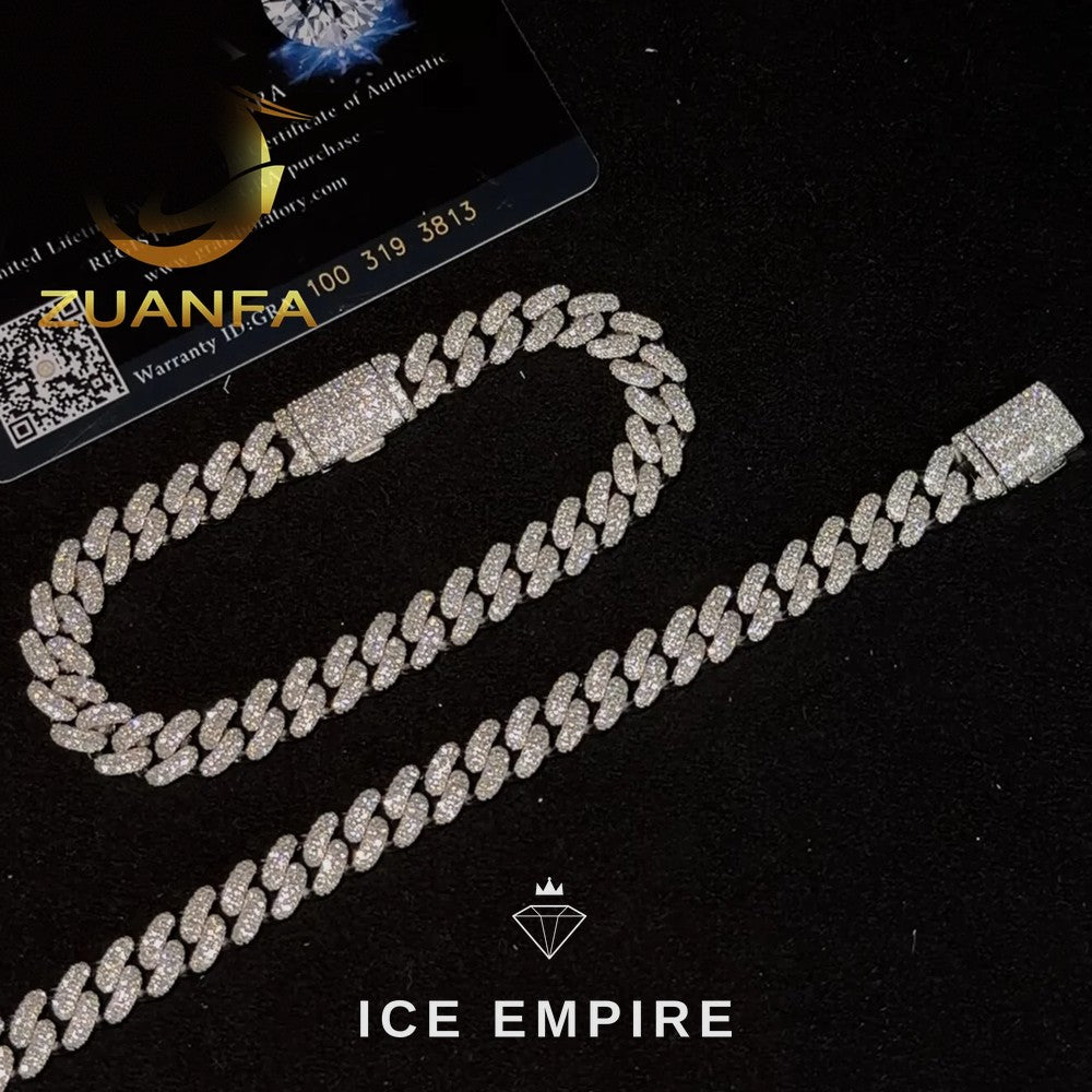 Iced Out 925 Silver Moissanite Cuban Chain