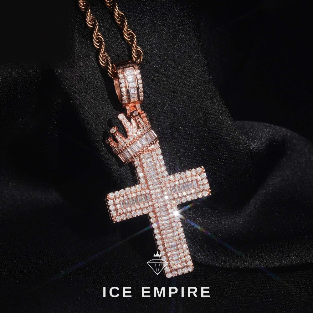 Iced Out Cross Rose Gold Plated Moissanite Pendant