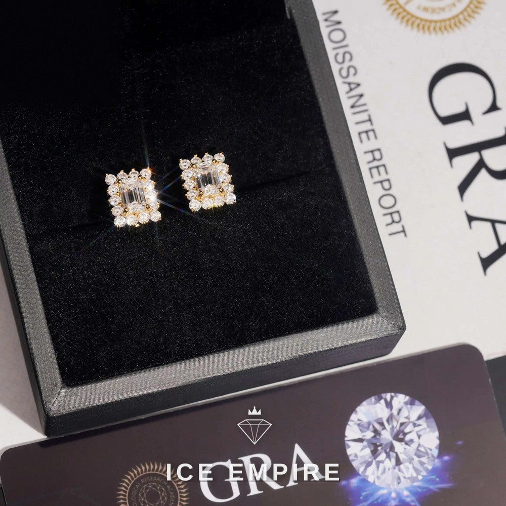 Iced Out Cluster Gold Plated Moissanite Stud Earrings