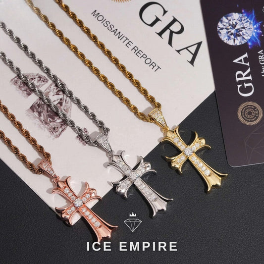 Iced Out Cross Gold Plated Moissanite Pendant
