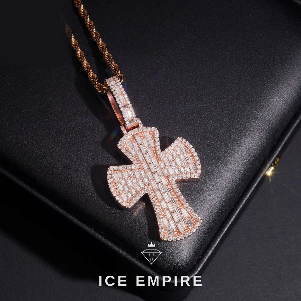 Iced Out Baguette Rose Gold Plated Moissanite Pendant
